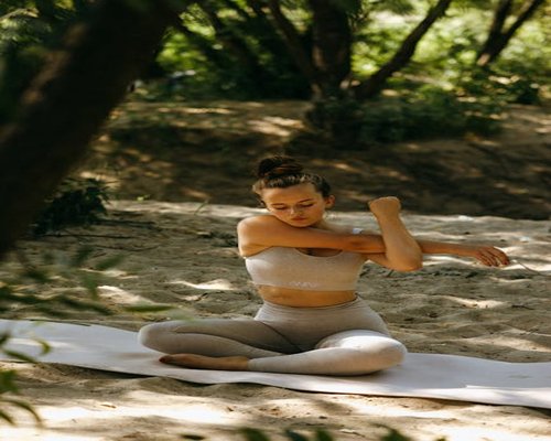 Peaceful yoga pose outdoors
